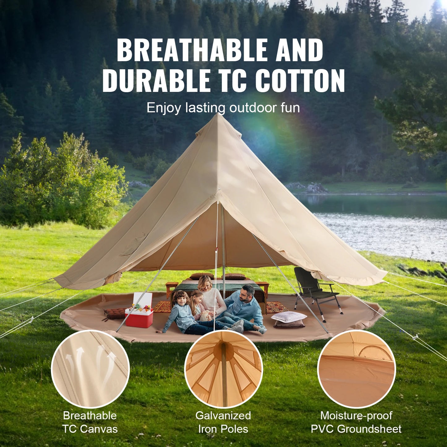 SucceBuy Canvas Bell Tent For Camping Holds Eight People