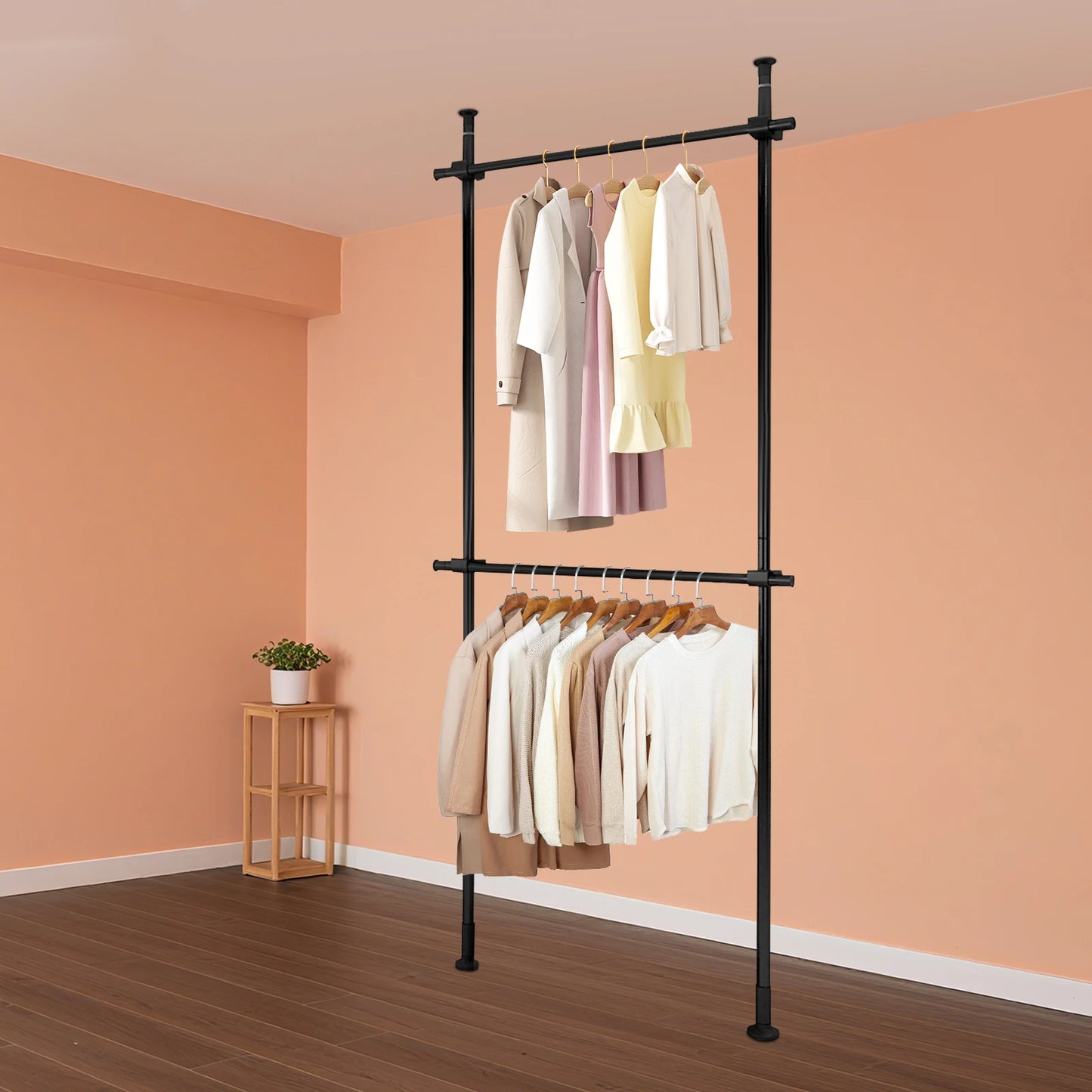 Adjustable Floor to Ceiling Clothing Rack Organizer in Stainless Steel