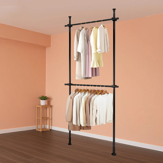 Adjustable Floor to Ceiling Clothing Rack Organizer in Stainless Steel