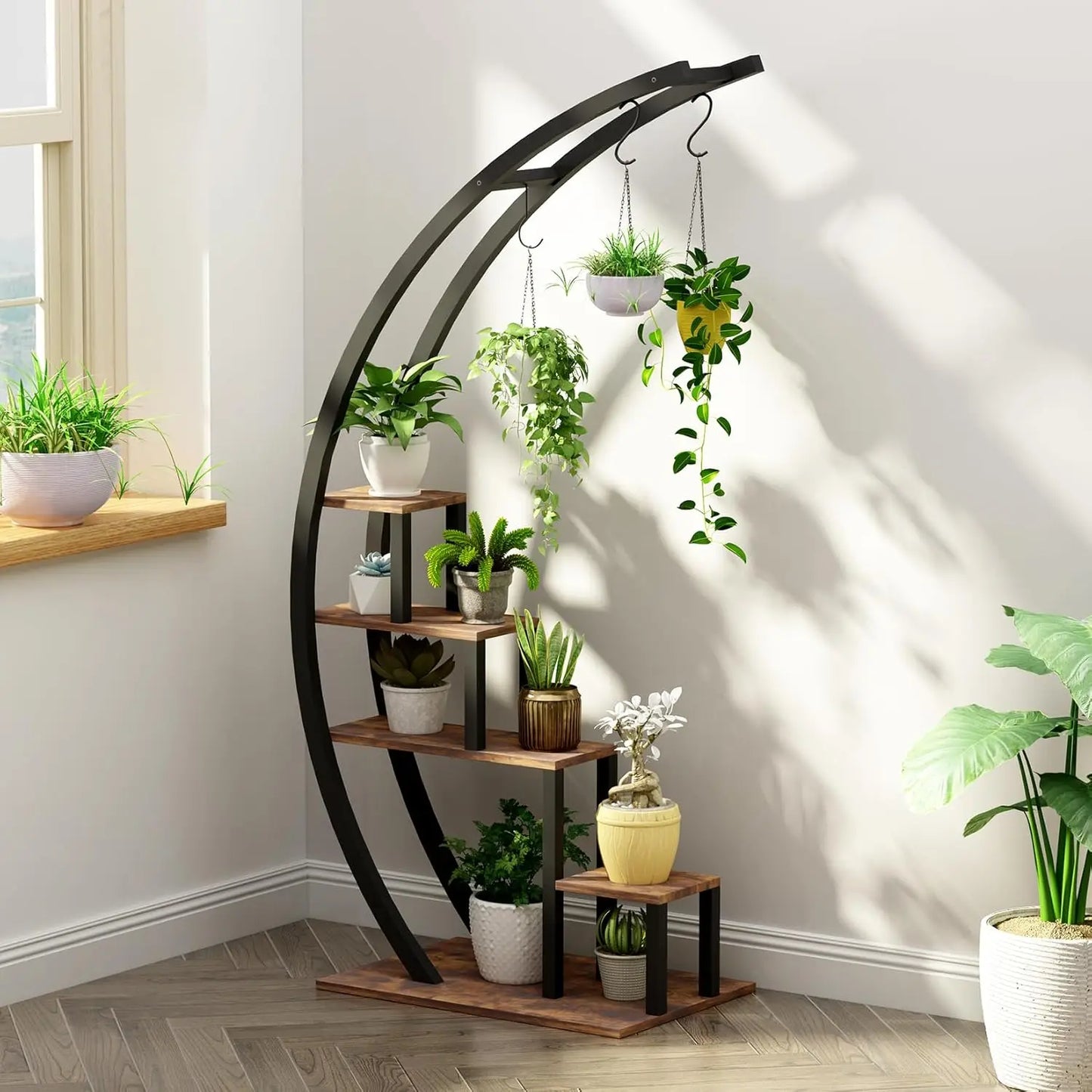 TWISTER.CK 5-Tier Half Moon Metal Plant Stand Indoor Rack