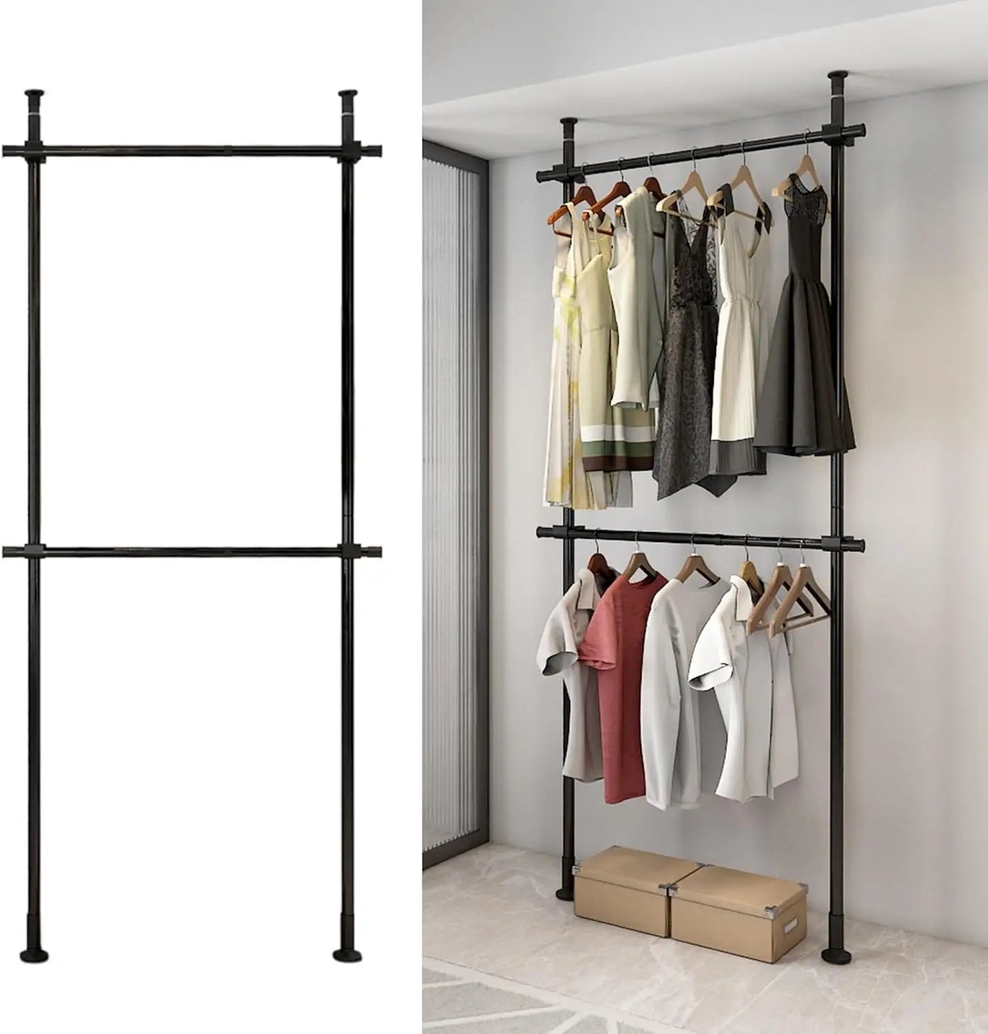 Adjustable Floor to Ceiling Clothing Rack Organizer in Stainless Steel