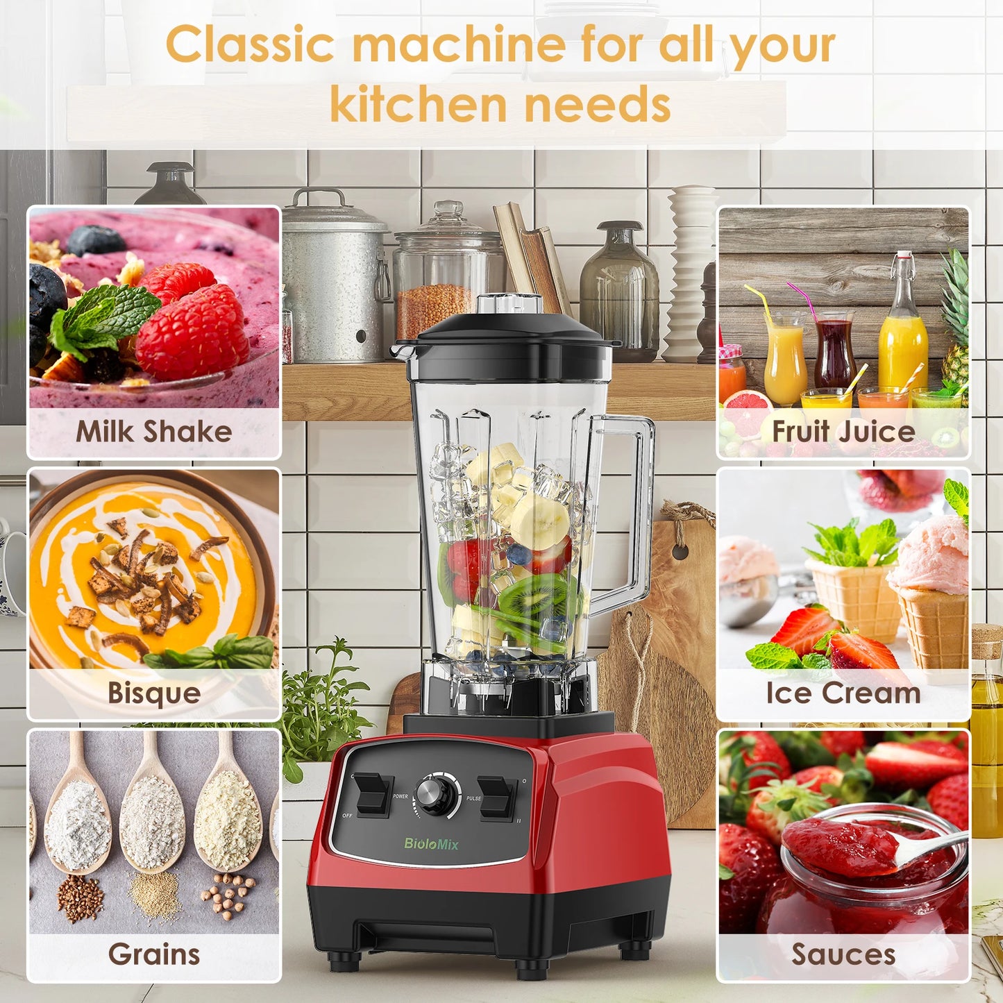 Biolomix BPA Free 3HP 2200W Heavy Duty Blender Juicer