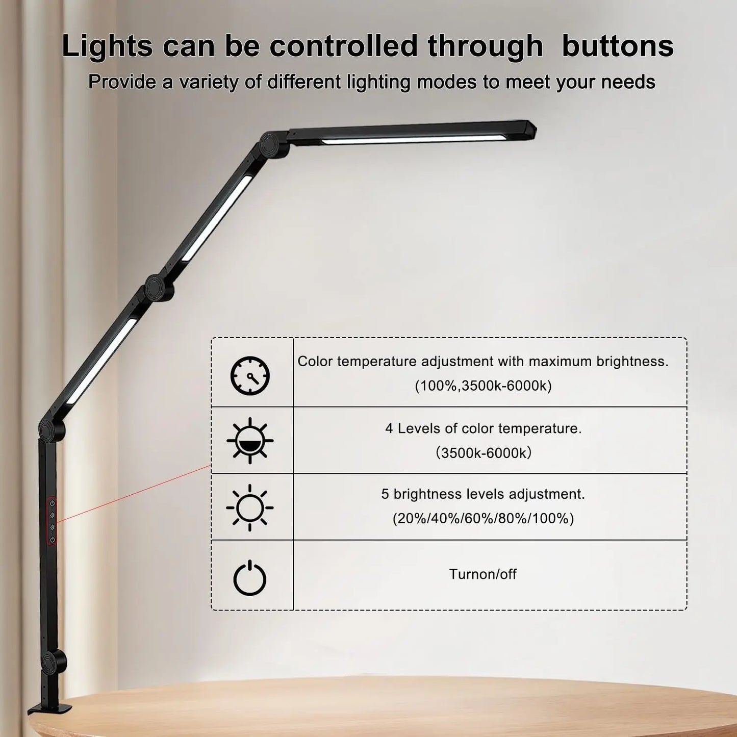 LED Desk Lamp With Clamp Flexible Swing Arm Color Modes