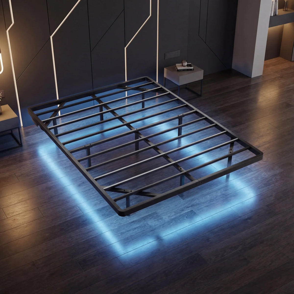 Hoomic Floating Bed Frame With LED Lights And Charging Station