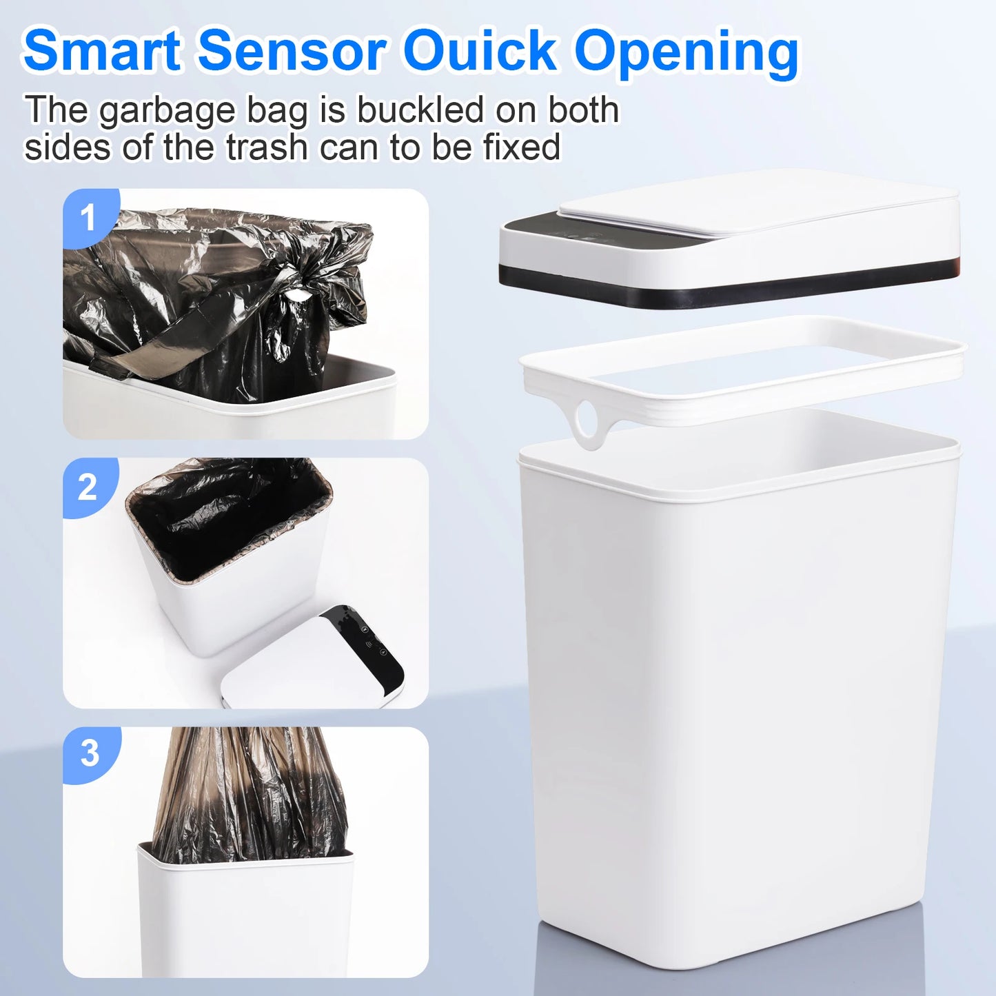 Two Pack Touchless Bathroom Trash Cans With Motion Sensor Lid