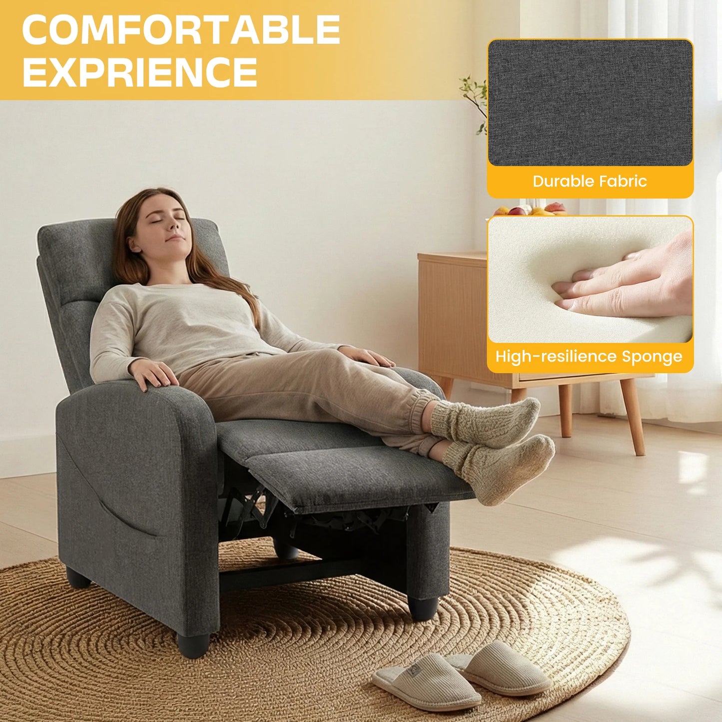 Living Room Recliner Sofa With Lumbar Support And PU Leather