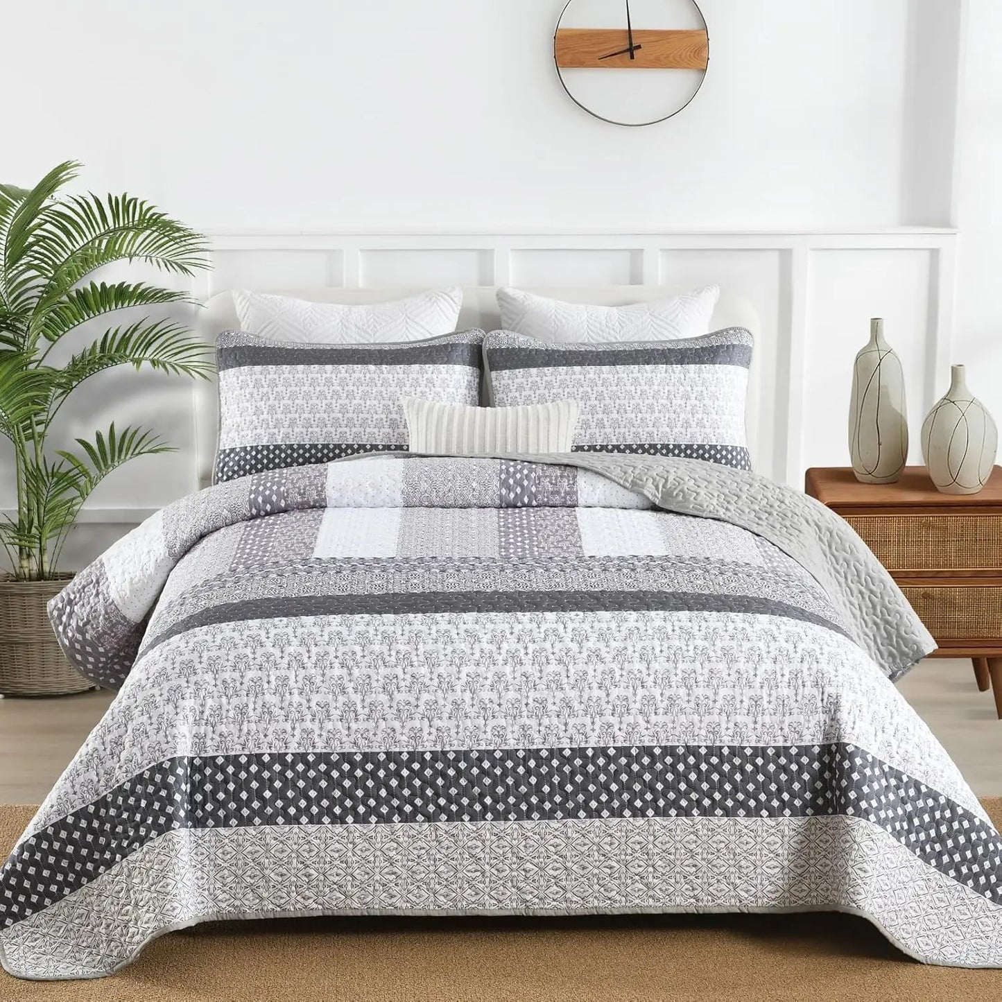 Bohemian Stripe Reversible Quilt Set 3 Piece Microfiber Polyester Cotton