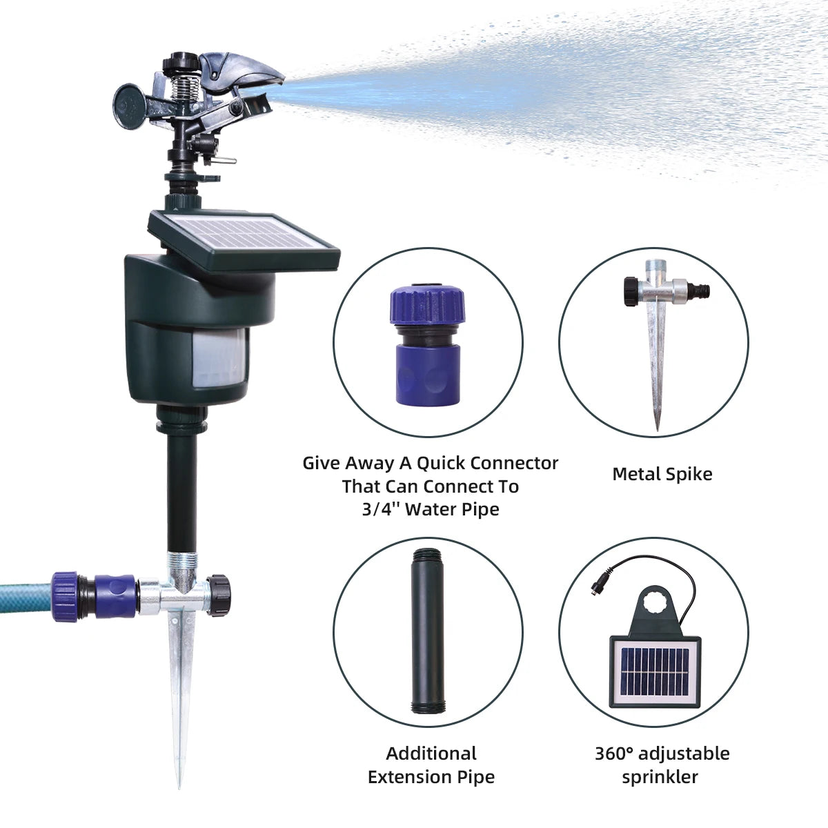 Yardeen Solar Motion Activated Animal Repellent Sprinkler For Garden
