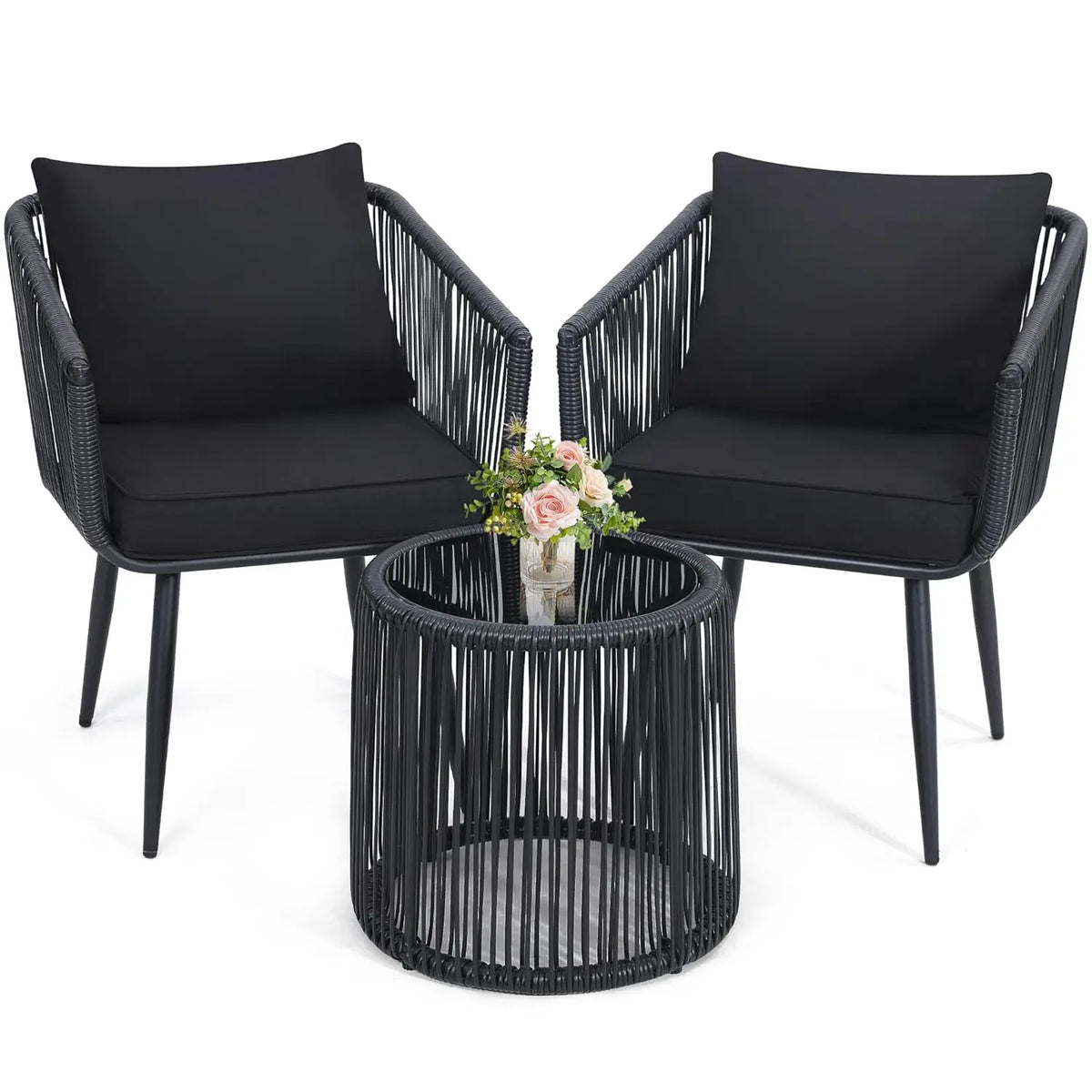 Wicker Patio Bistro Outdoor Furniture Conversation Set For Garden