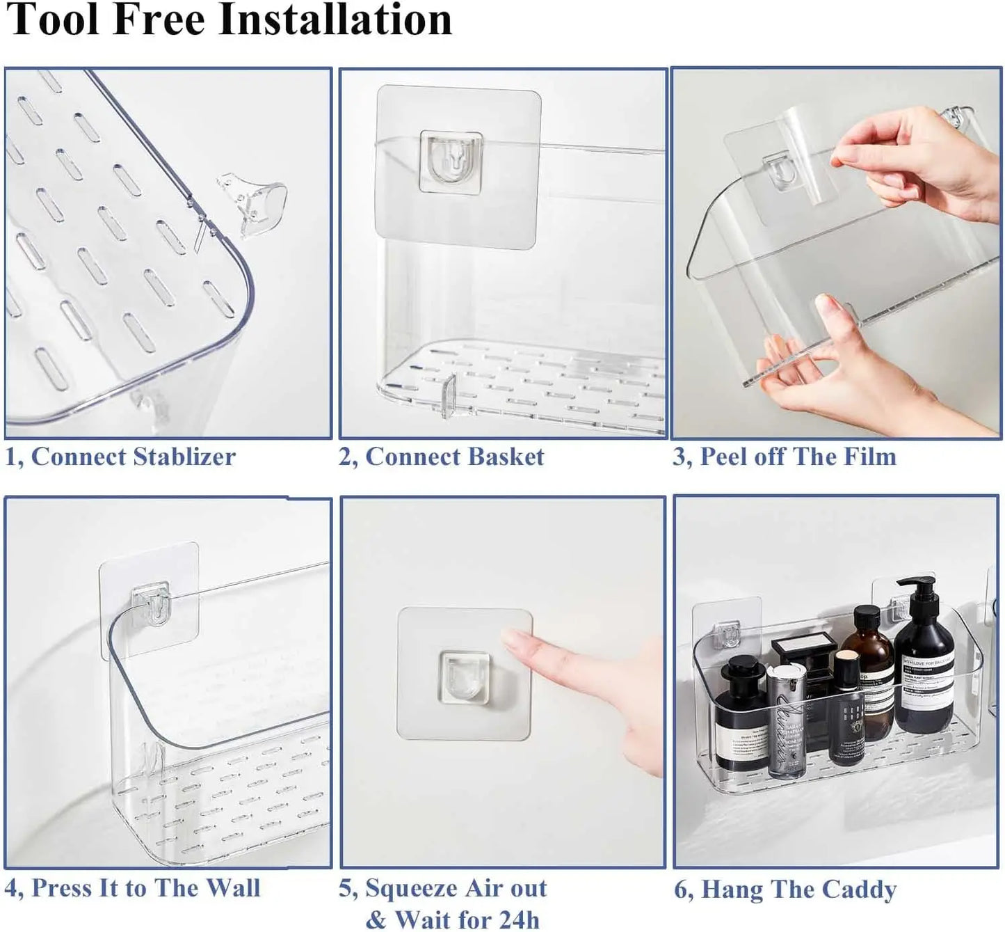 Bath Toy Storage Organizer Wall Mounted Caddy Adhesive No Drill