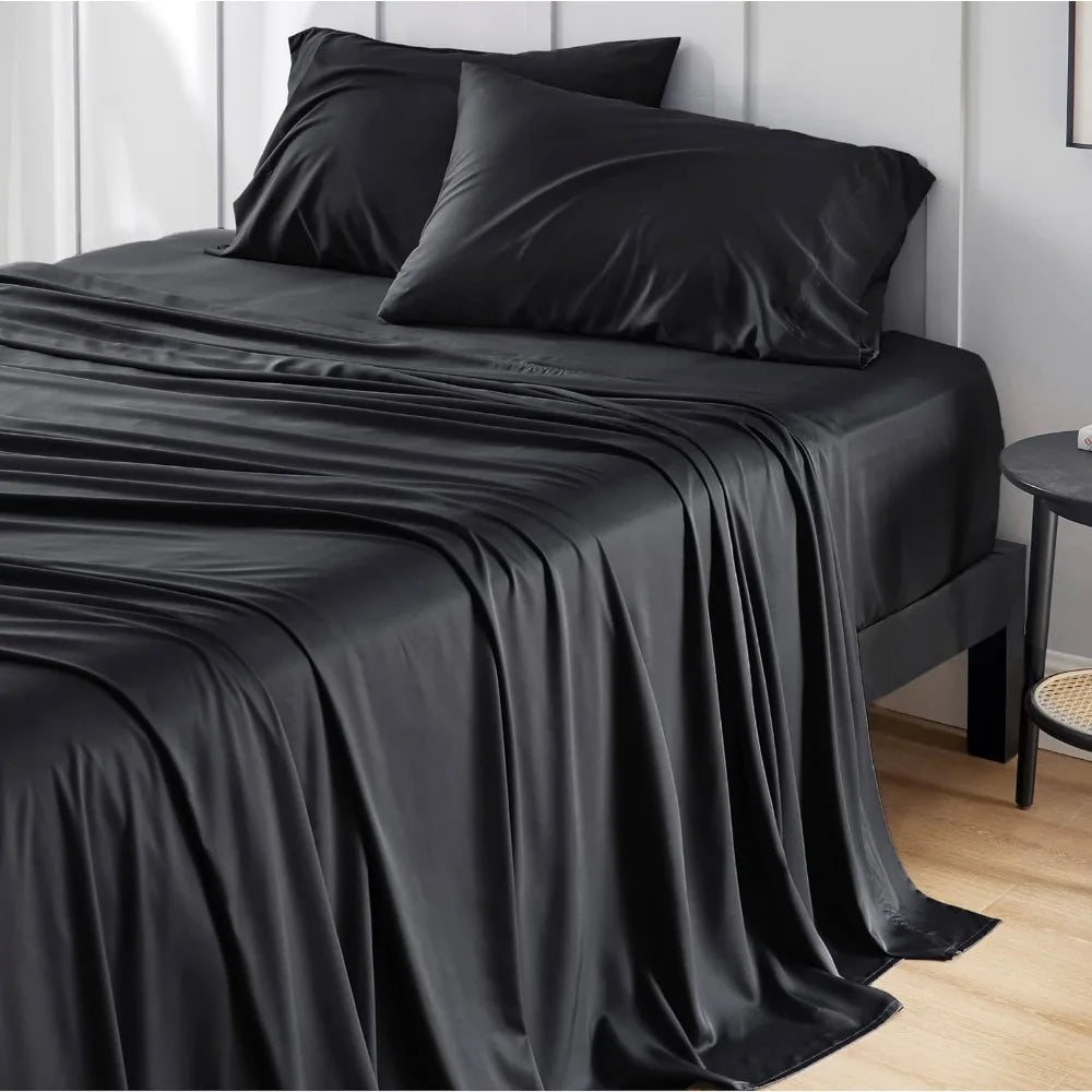 Xiuwo Queen Bamboo Rayon Black Cooling Sheet Set