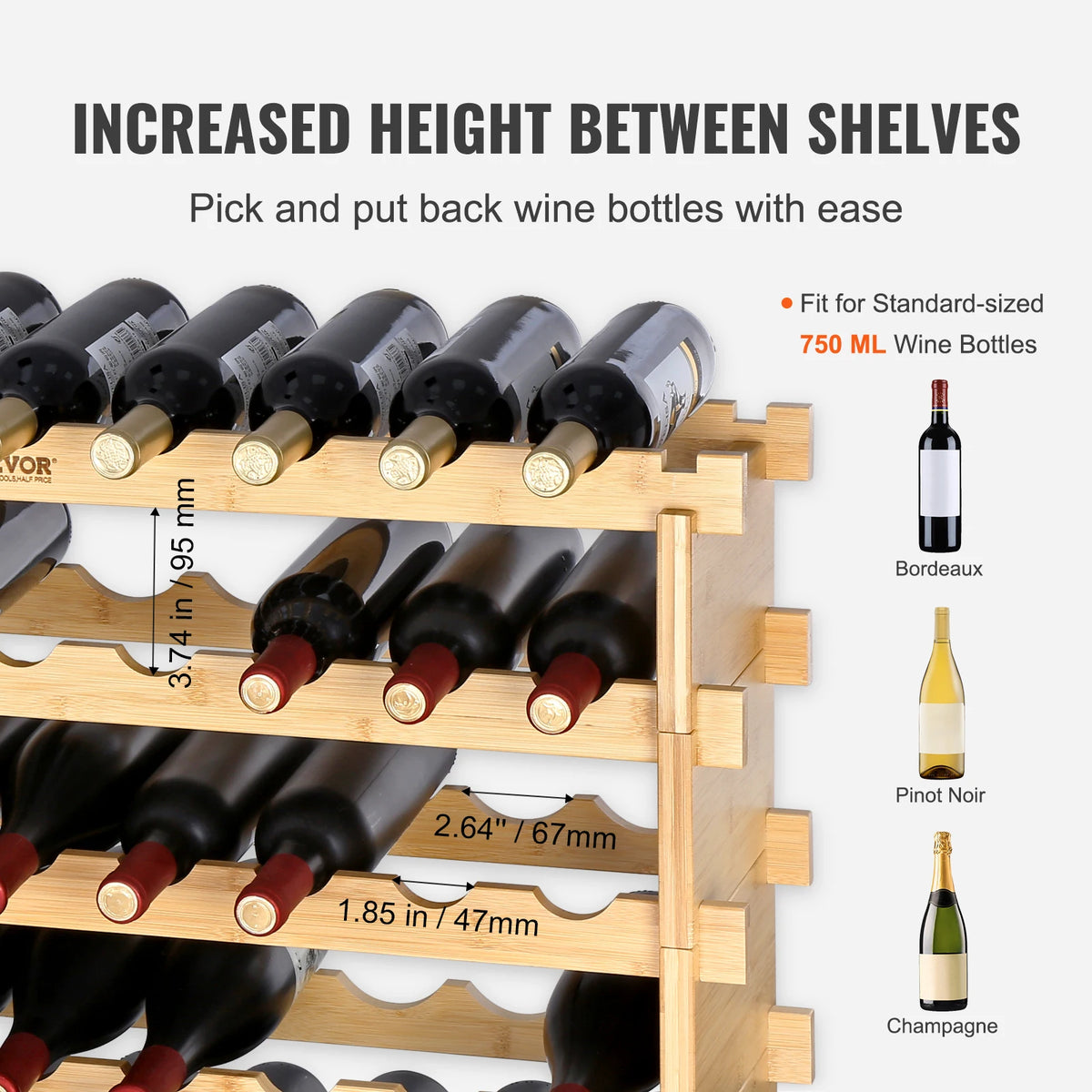 SucceBuy 8 Tiers Stackable Modular Bamboo Free Standing Wine Storage Rack