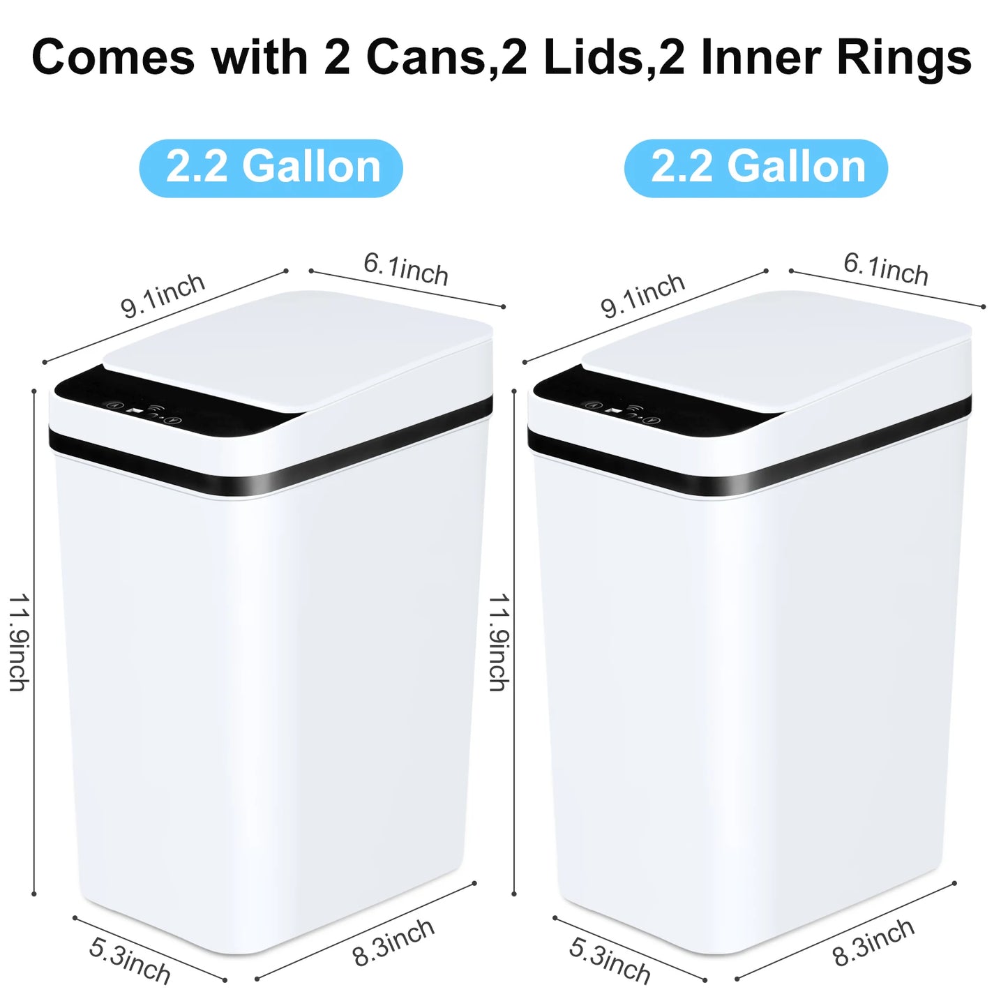 Two Pack Touchless Bathroom Trash Cans With Motion Sensor Lid