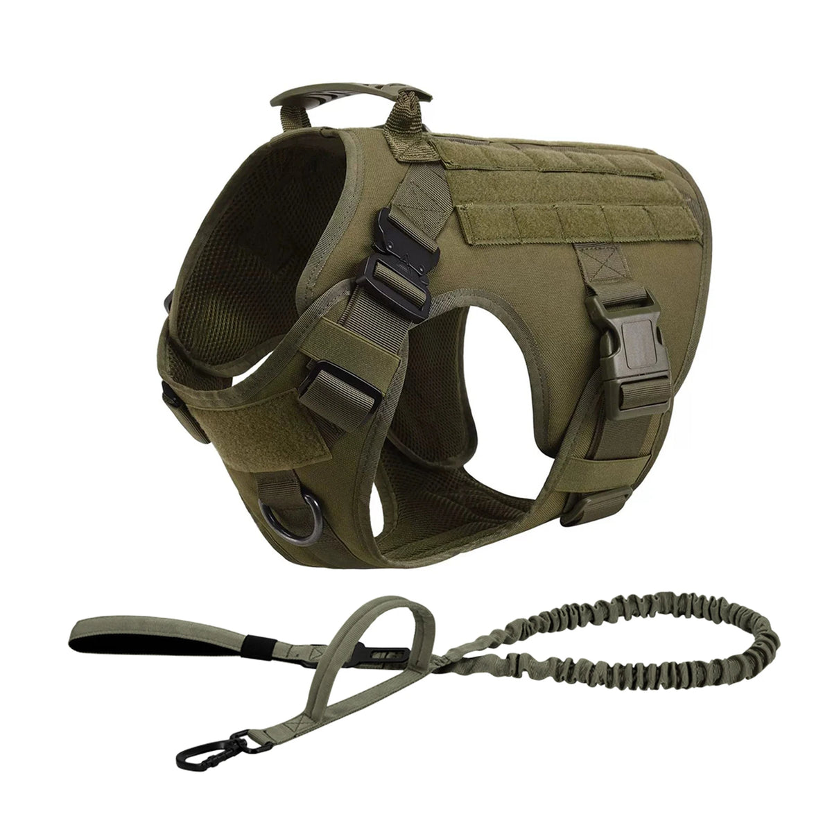 Tactical Nylon Dog Harness Collar With Molle Pouches For Large Pets