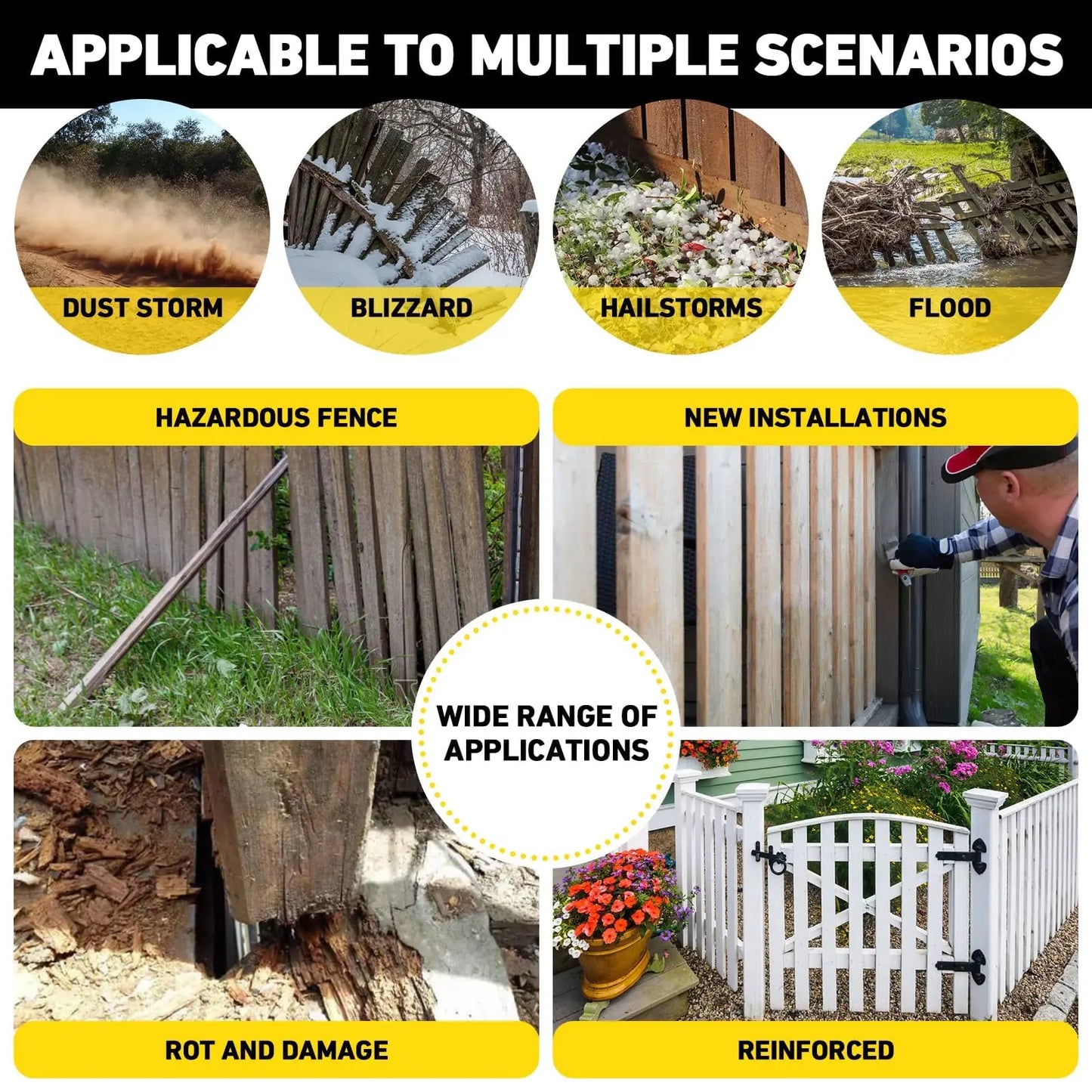 JETTING Heavy Duty Fence Post Repair Kit for Wooden Supports