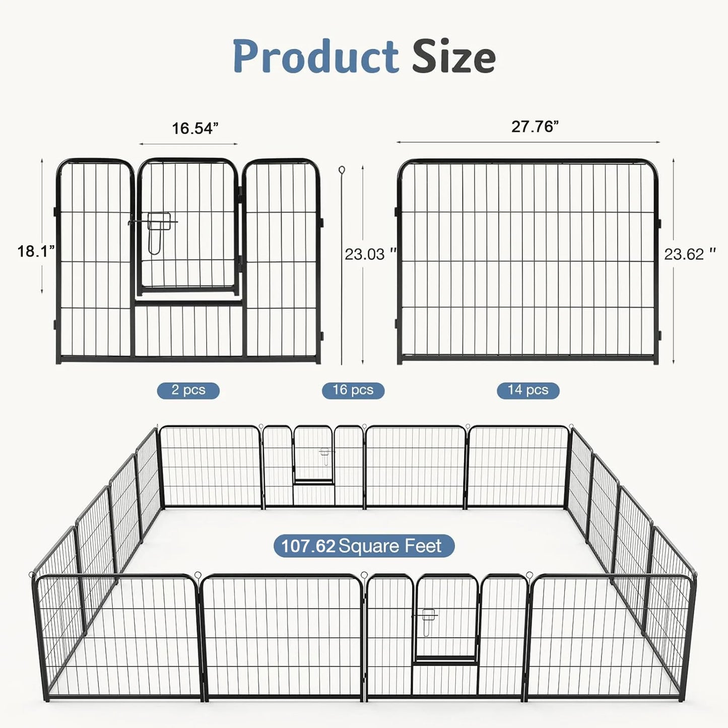 JHK 16 Panels Dog Playpen Metal Fence Foldable Outdoor Yard Gate