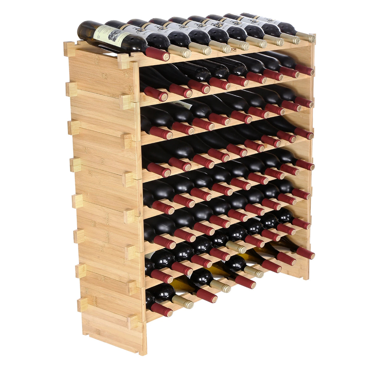 SucceBuy 8 Tiers Stackable Modular Bamboo Free Standing Wine Storage Rack