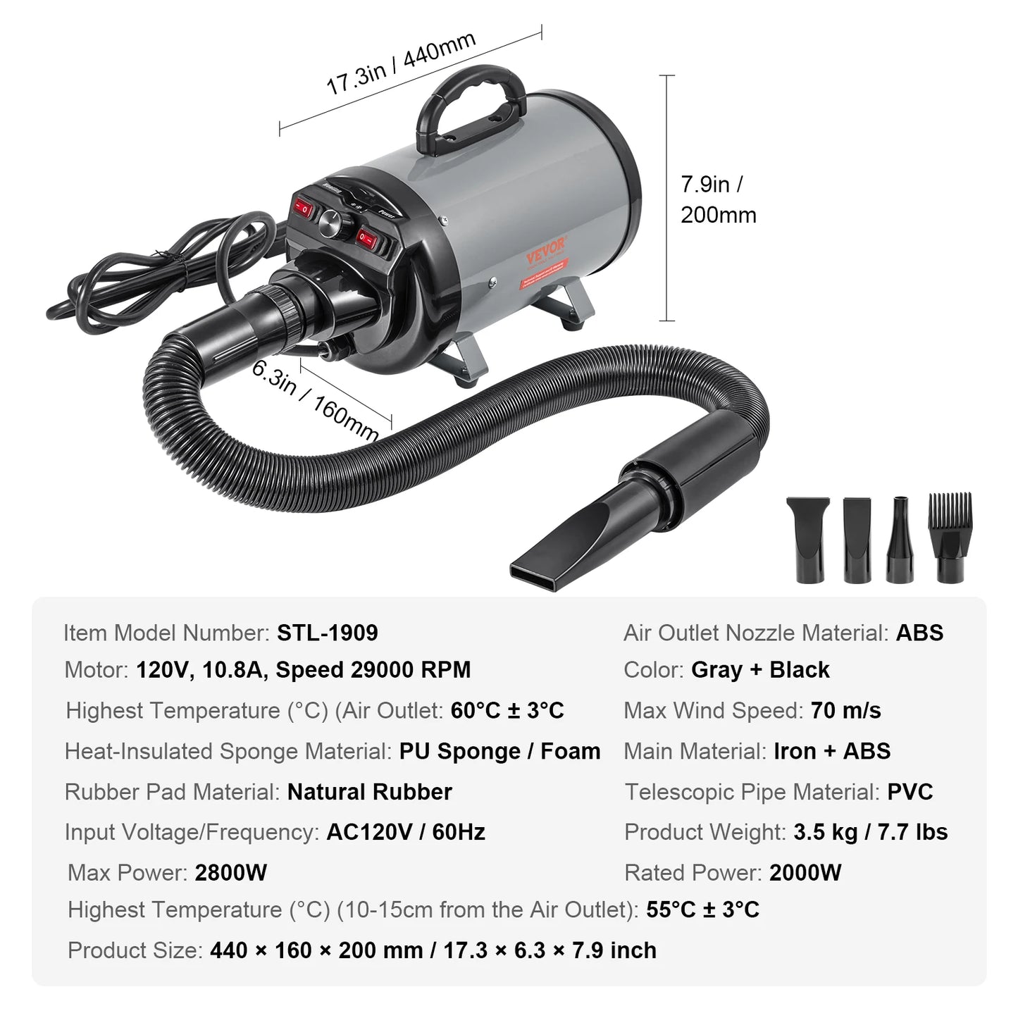 SucceBuy Dog Blow Dryer With Adjustable Speed And Temperature Control