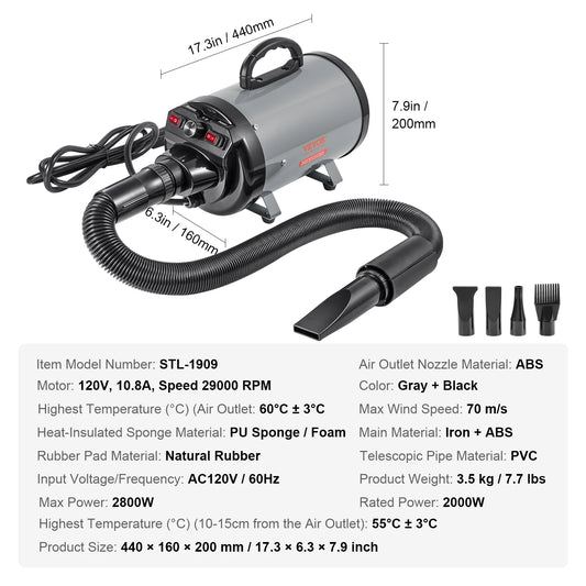 SucceBuy Dog Blow Dryer With Adjustable Speed And Temperature Control