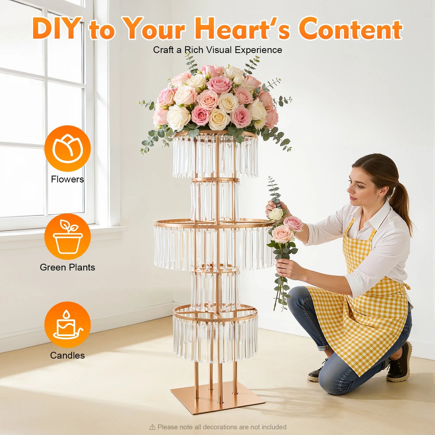 Five-Tier Iron and Acrylic Wedding Flower Stand Centerpiece