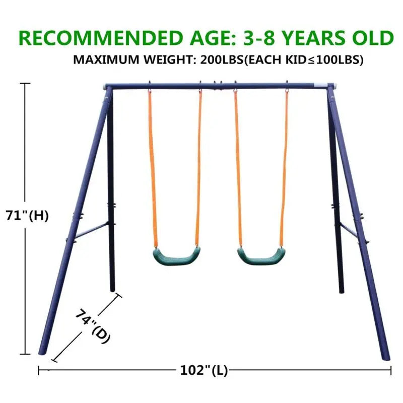 Metal Swing Set For Kids Outdoor Heavy Duty Frame With Double Swings