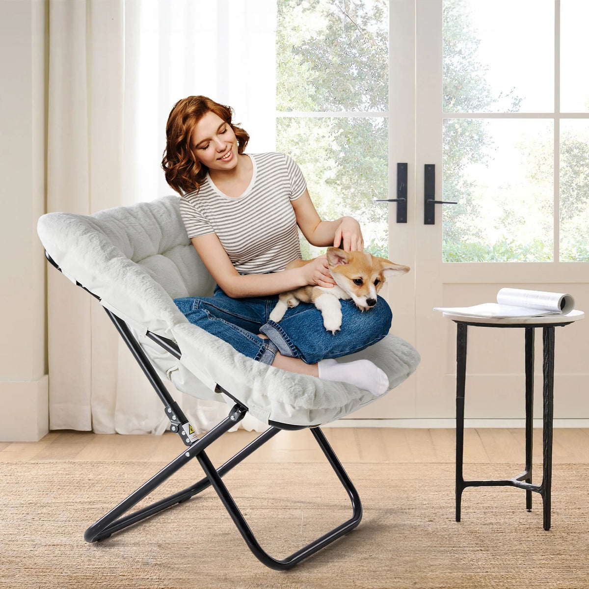 JHK Contemporary Faux Fur Swivel Padded Lounge Chair