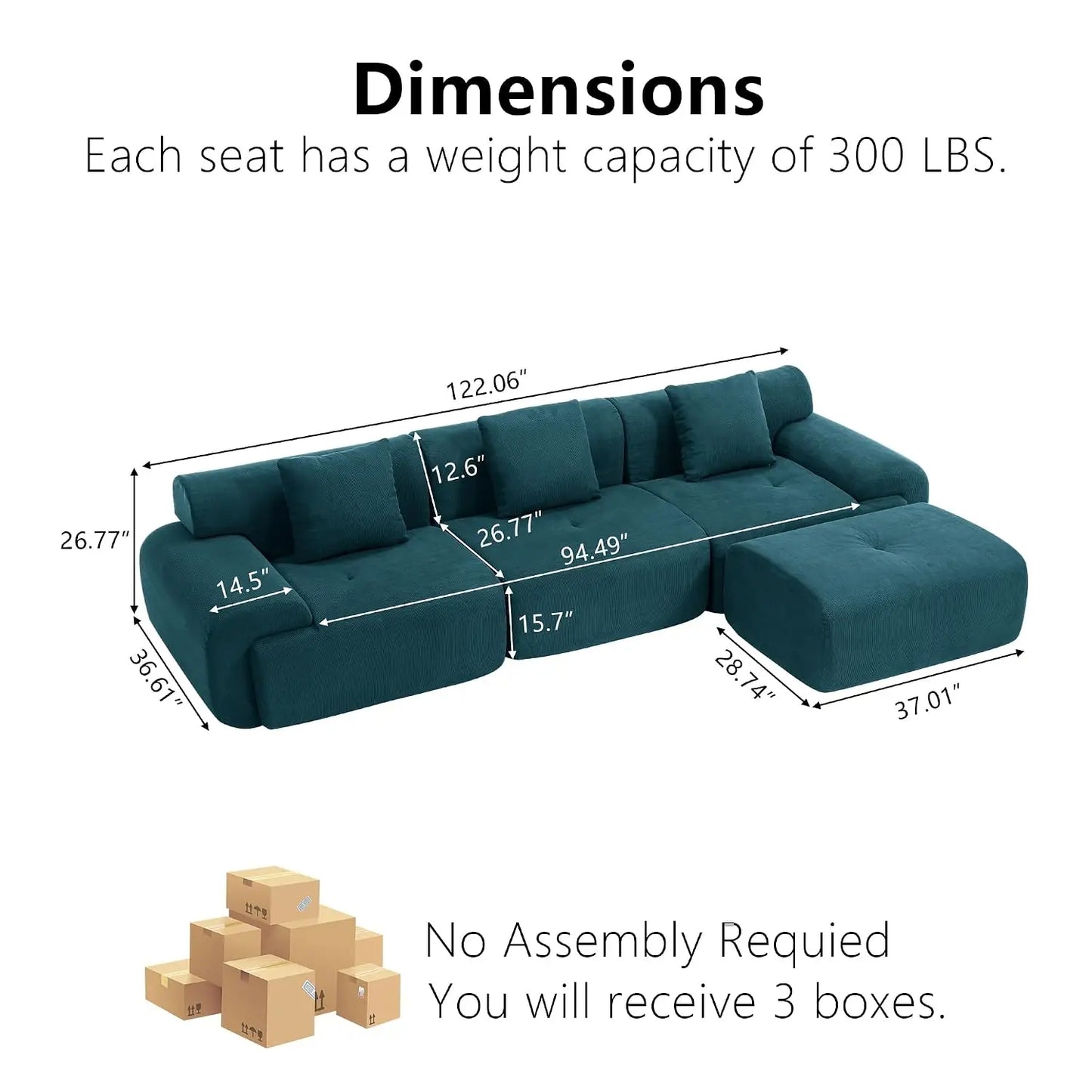 Corduroy Modular Sectional Sofa With Ottoman And High Density Foam