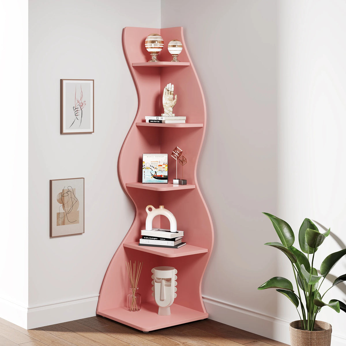 Tribesigns Modern Wooden Corner Bookshelf For Home Office Storage