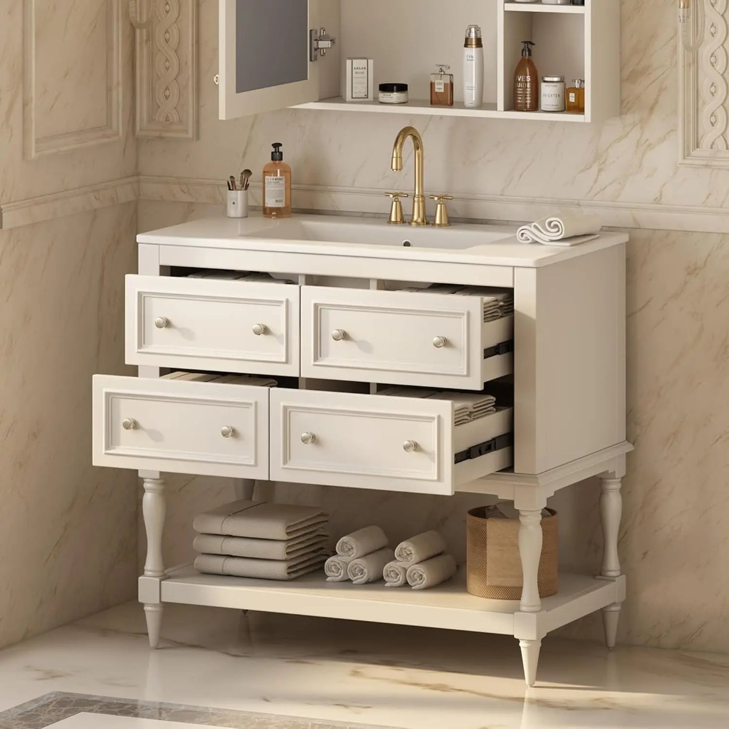 Farmhouse Bathroom Vanity With Sink And Four Drawers