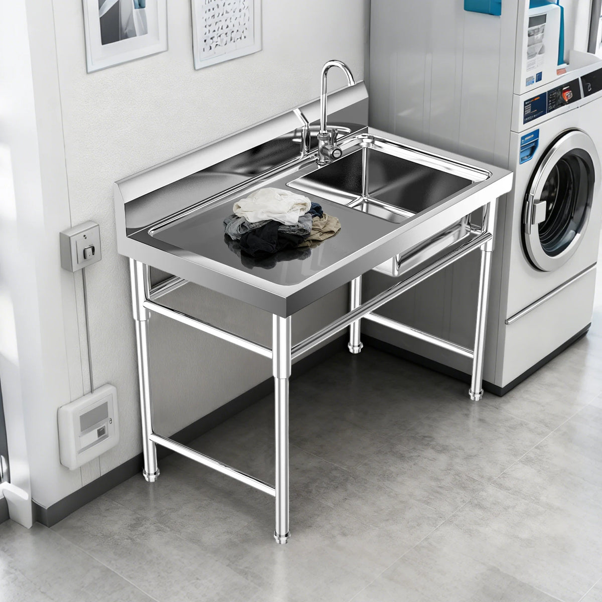 304 Stainless Steel Utility Sink With Faucet And Drainboard