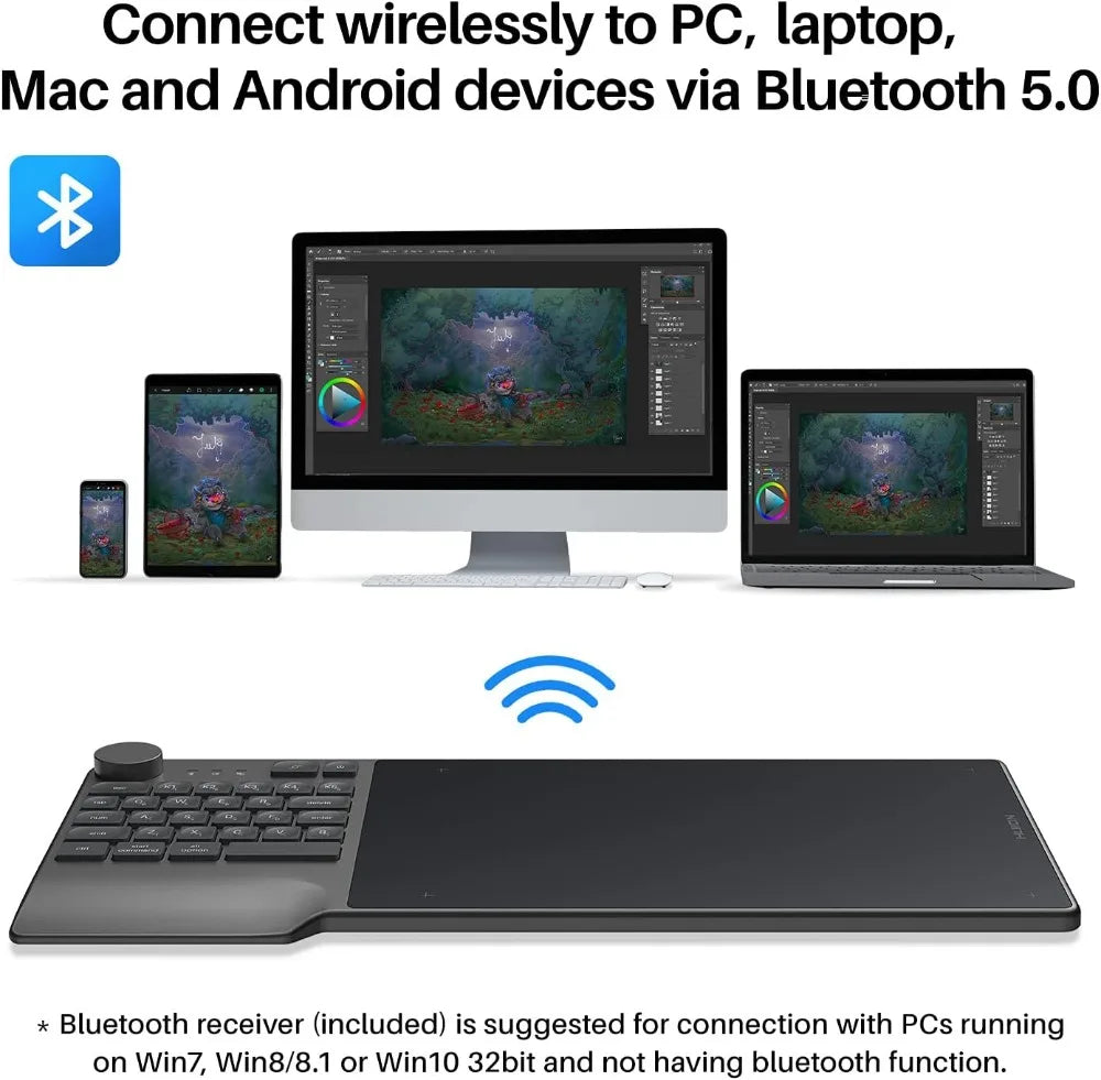 Wireless Drawing Tablet With Keyboard Dial And 5 Custom Keys