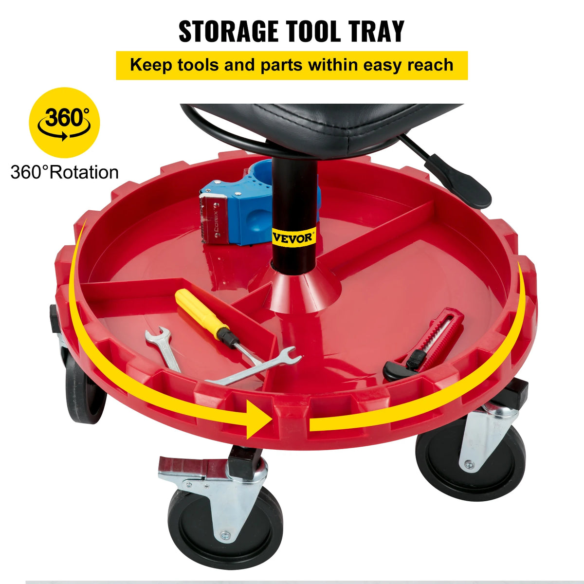 SucceBuy Rolling Garage Stool With Swivel Casters And Tool Tray