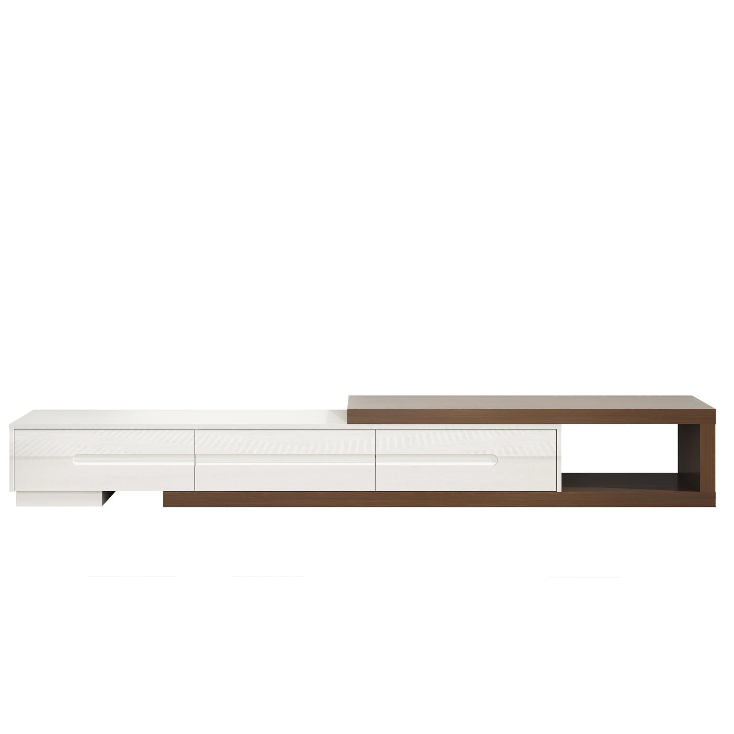 QiaoShiRen Extendable TV Stand With Open Storage And Three Drawers