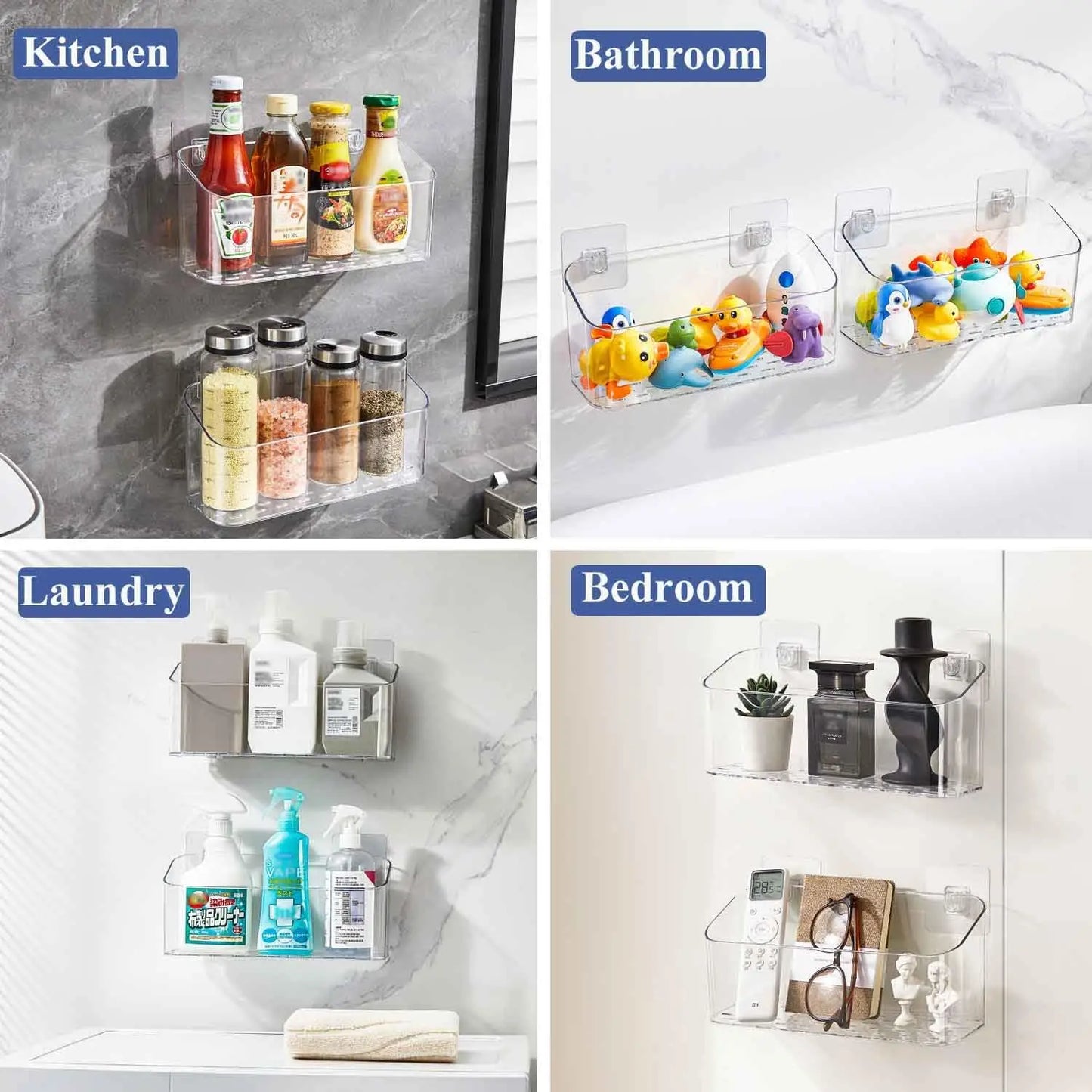 Bath Toy Storage Organizer Wall Mounted Caddy Adhesive No Drill