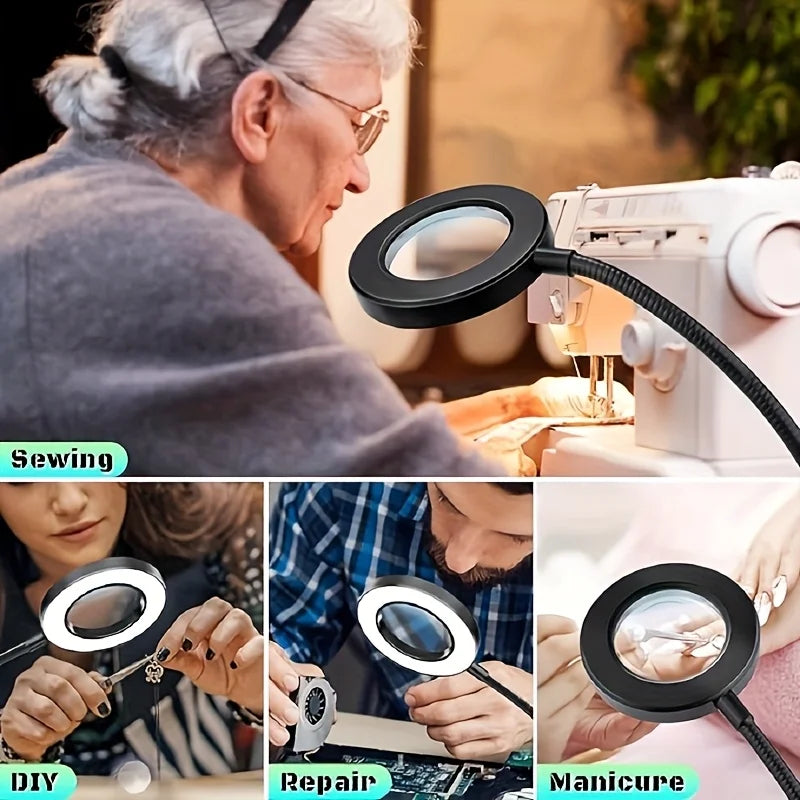 Dumiloo LED Clip On Magnifying Desk Lamp Adjustable Gooseneck