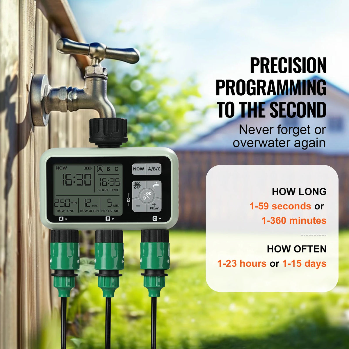 SucceBuy 3 Outlet Water Timer With LCD Display And Rain Delay