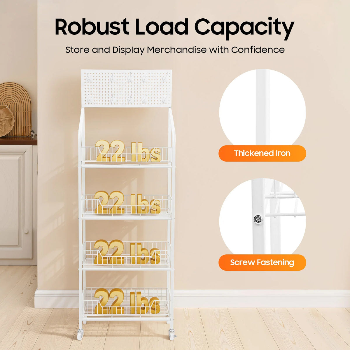 Four Tier Wire Snack Rack Storage Display Stand With Wheels