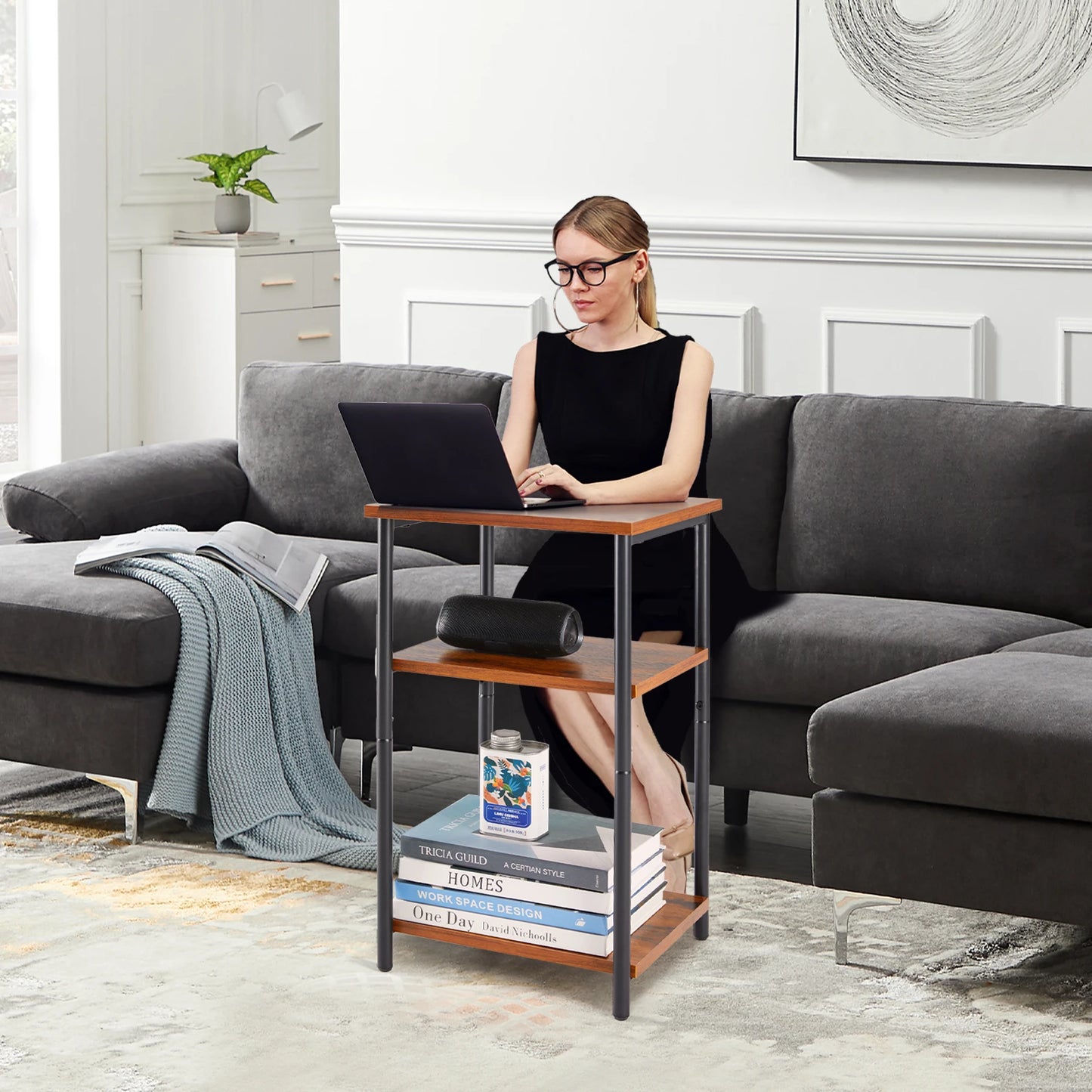 JHK 2 to 3 Tier End Table Featuring Adjustable Feet