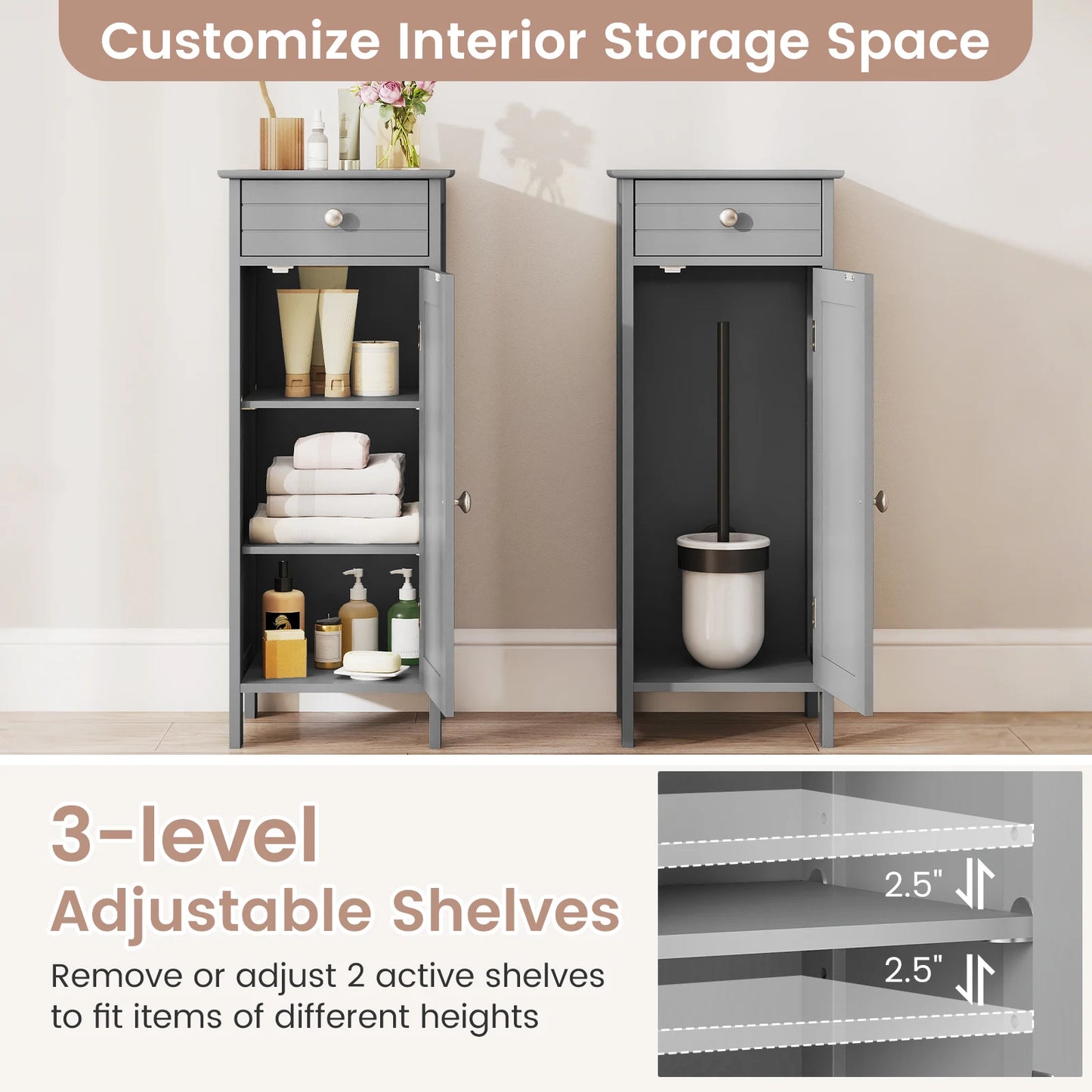HOMASIS Bathroom Floor Cabinet Storage Organizer With Drawers