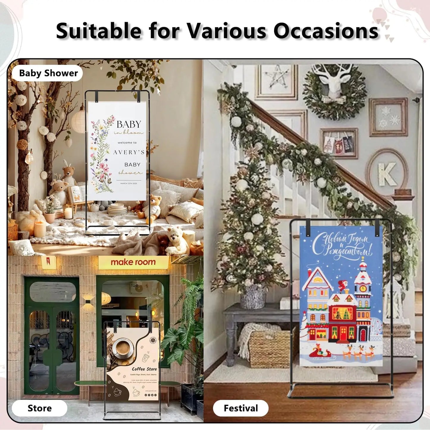 Adjustable Metal Wedding Sign Stand Heavy Duty Leather Straps Holder