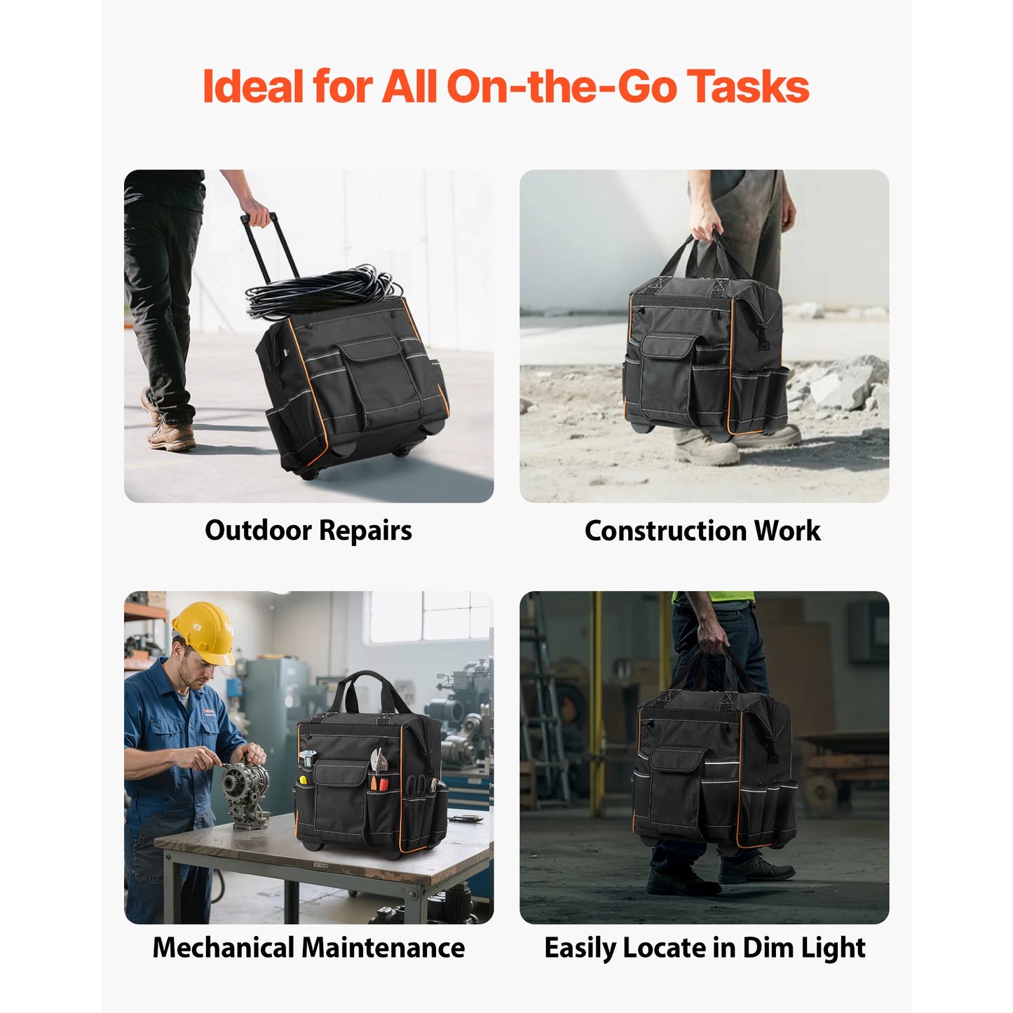 SucceBuy Durable Rolling Tool Bag With Telescoping Handle And Pockets