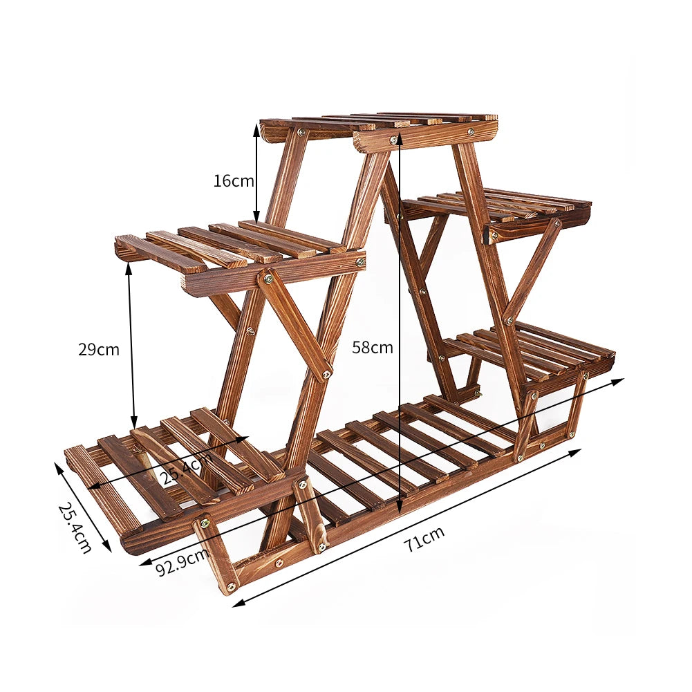 Carbonized Triangle Six Tier Corner Wood Plant Stand Indoor Outdoor