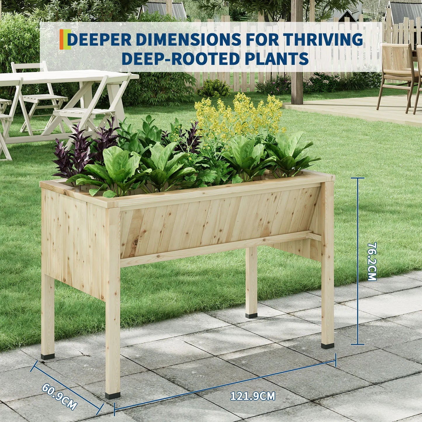 HiMISS Raised Wooden Garden Bed With Tool Hooks And Elevated Planter