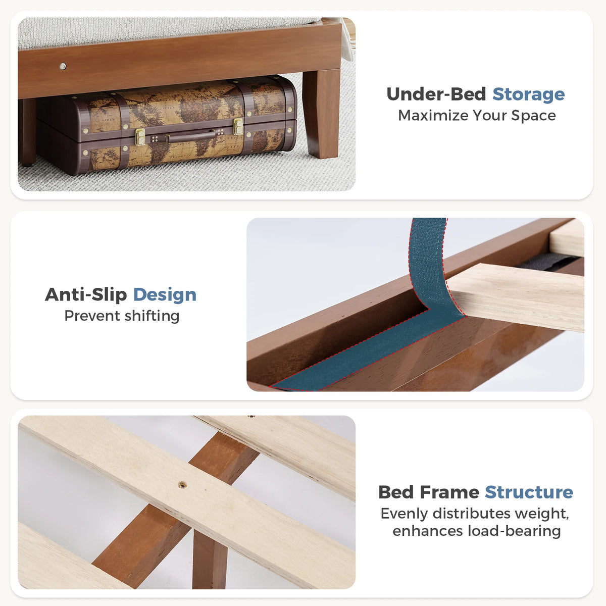 MCQ Wood Platform Bed Frame With Headboard And Sturdy Slats