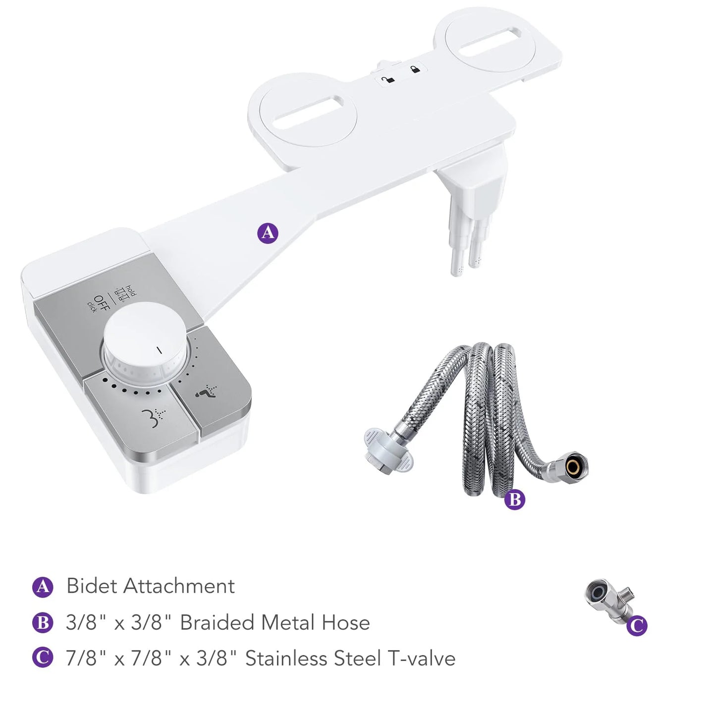 Non Electric Bidet Attachment Ultra Slim Dual Nozzle Adjustable Pressure