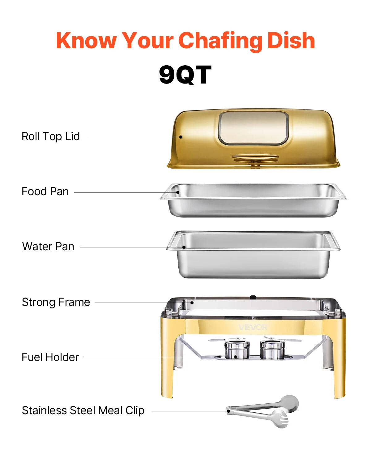 SucceBuy Roll Top Chafing Dish Stainless Steel Buffet Server