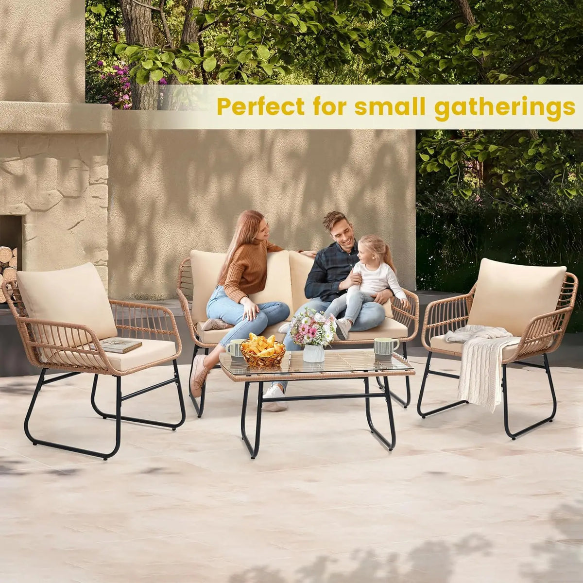 Wicker Patio Bistro Outdoor Furniture Conversation Set For Garden