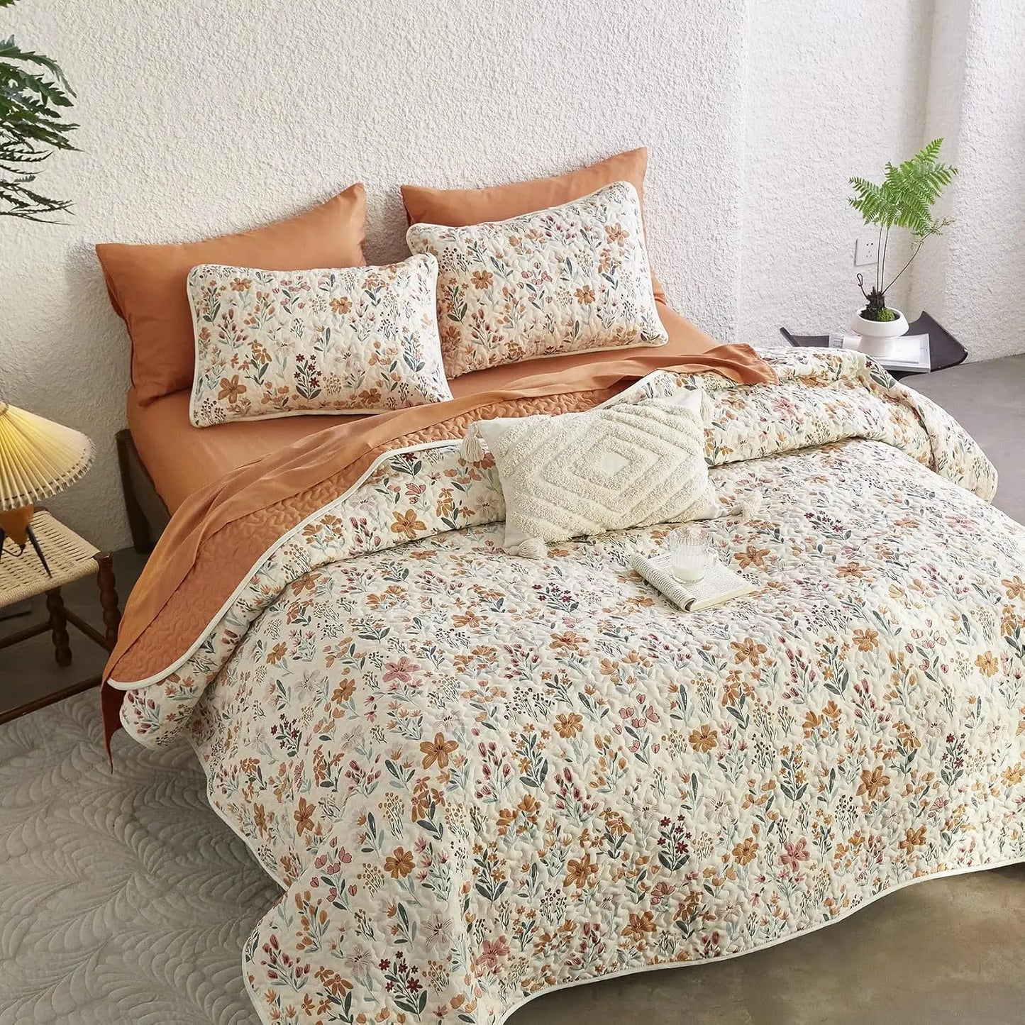 Floral Quilt Set 3 Piece Reversible Lightweight Bedspread Coverlet