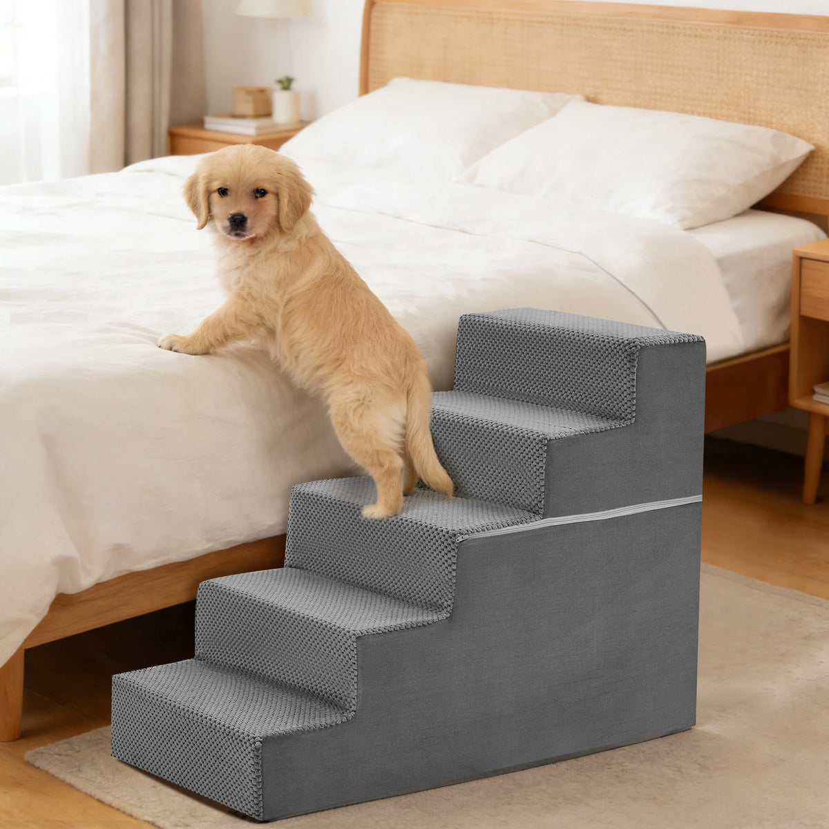 JHK Universal Curved Step Foam Dog Stairs Ramp