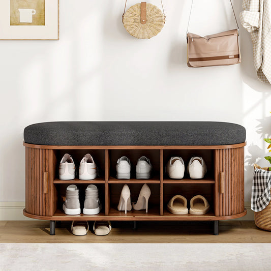 3 Tier Wooden Shoe Storage Bench Organizer With Cushion